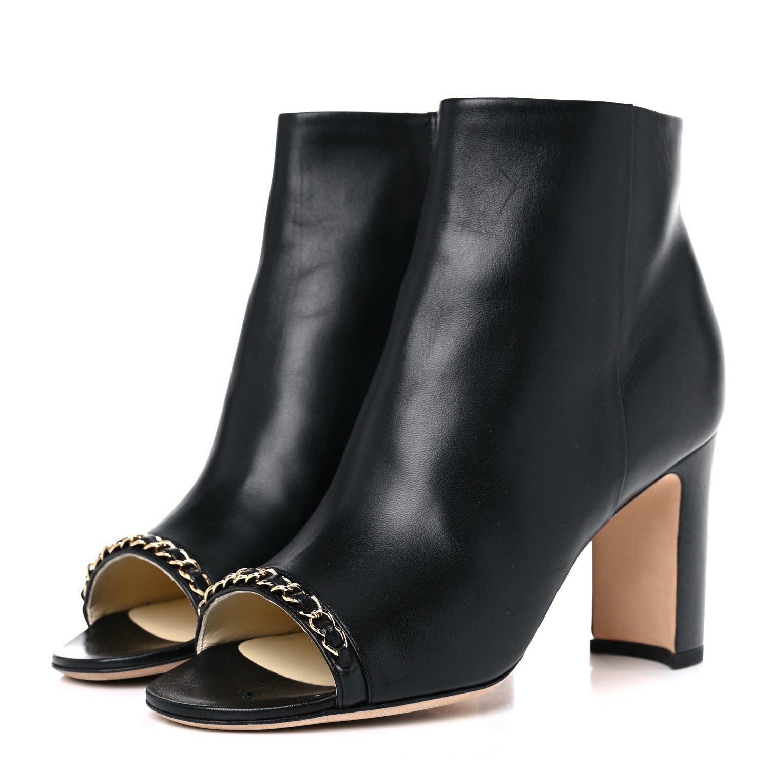 Chanel Lambskin CC Chain Peep Toe Short Boots 37.5 Black 3 of 14