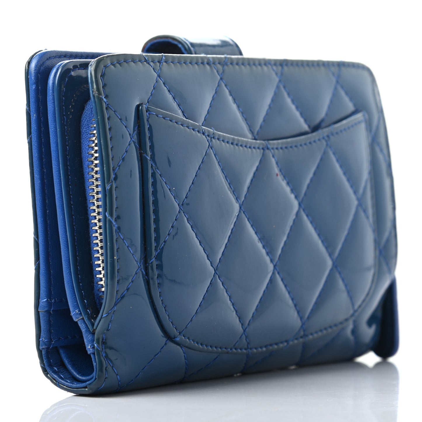 Patent Quilted Zip Pocket Wallet Blue