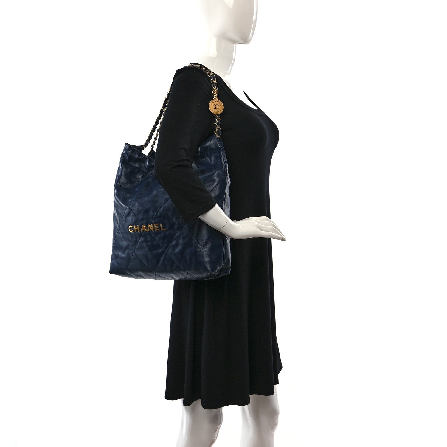 Chanel Shiny Calfskin Quilted Chanel 22 Navy Blue 2 of 10