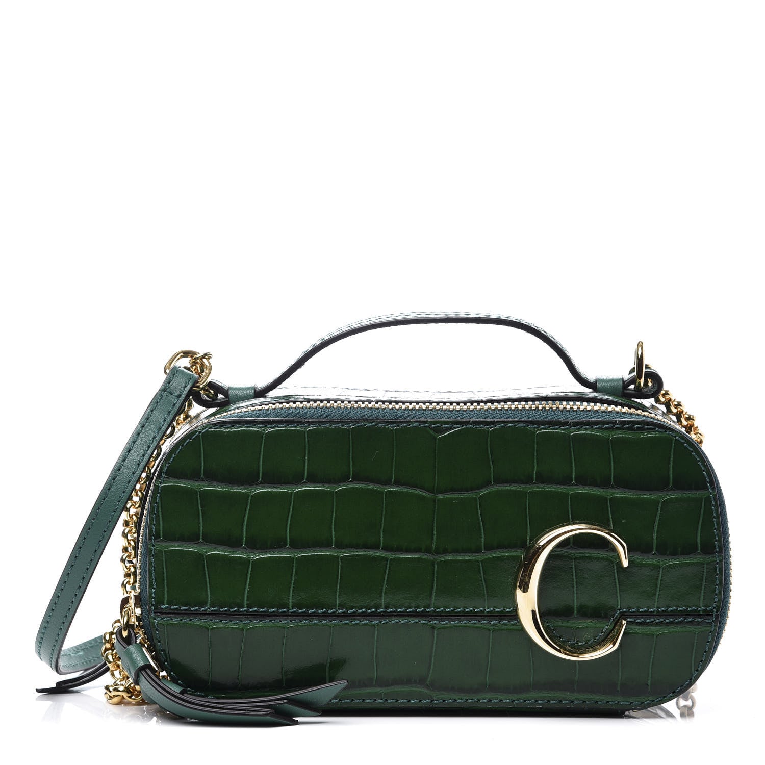 Chloe Calfskin Crocodile Embossed Mini C Vanity Bag Woodsy Green 1 of 11