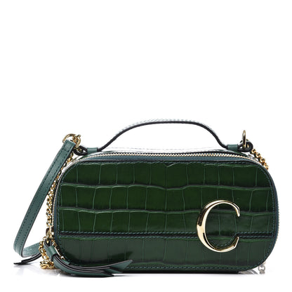 Chloe Calfskin Crocodile Embossed Mini C Vanity Bag Woodsy Green 1 of 11