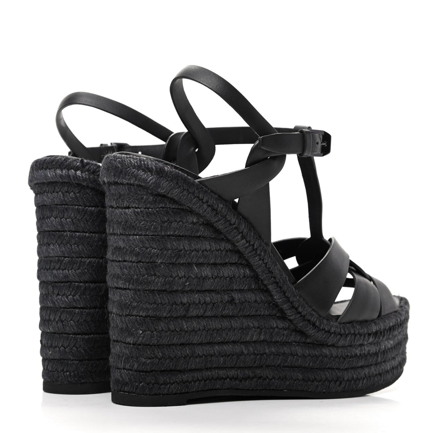 Calfskin Tribute 95 Platform Espadrille Wedge Sandals 39.5 Black