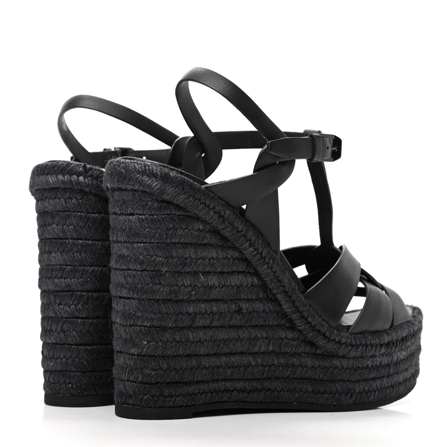 Saint Laurent Calfskin Tribute 95 Platform Espadrille Wedge Sandals 39.5 Black 4 of 8