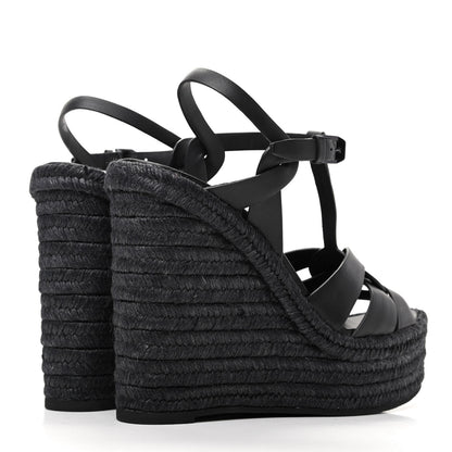 Saint Laurent Calfskin Tribute 95 Platform Espadrille Wedge Sandals 39.5 Black 4 of 8