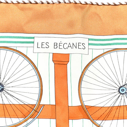 Hermes Silk Vintage Les Becanes Scarf 70 Caramel White Vert 9 of 12