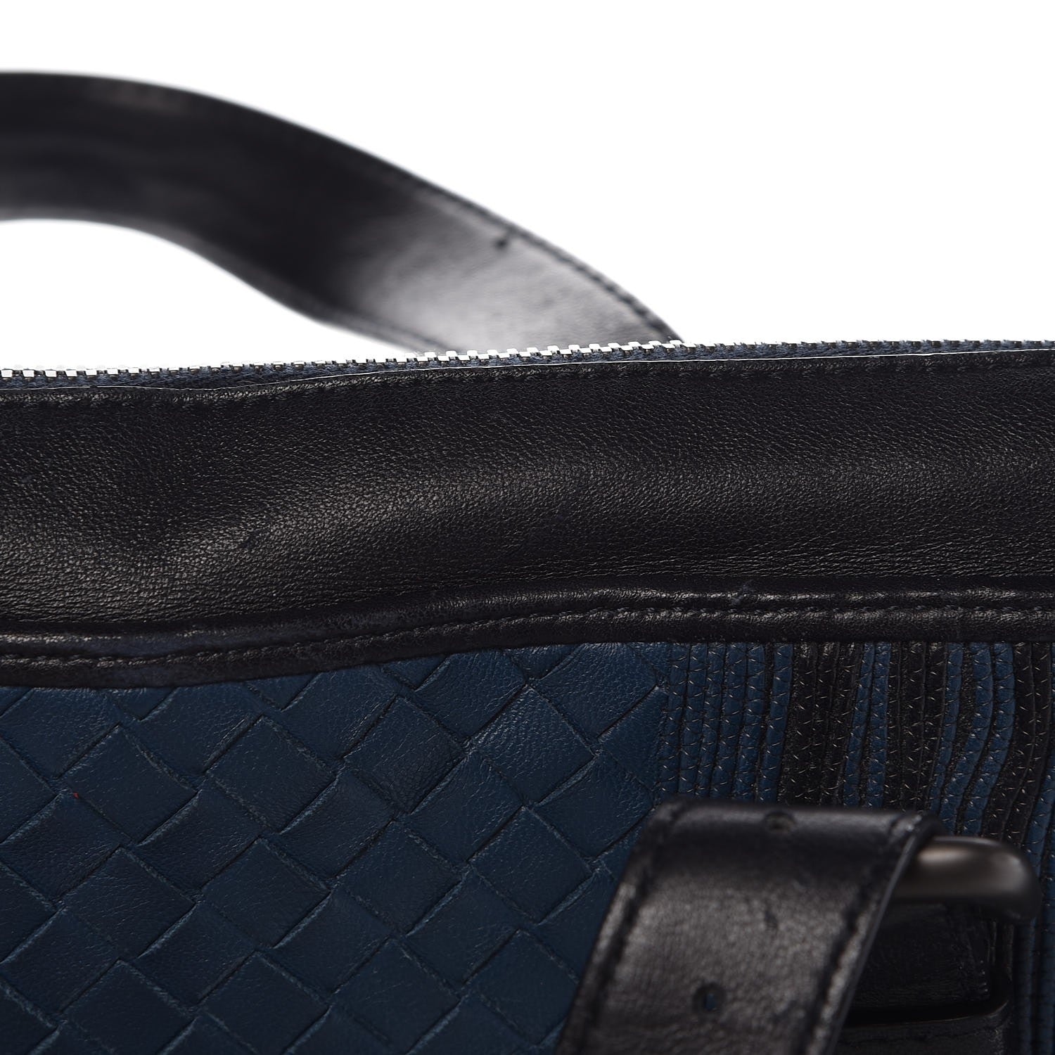 Bottega Veneta Calfskin Leggero Intrecciato Embroidered Briefcase Nero Black Blue 13 of 19