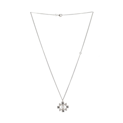 Chanel Crystal CC Pendant Necklace Silver 2 of 4
