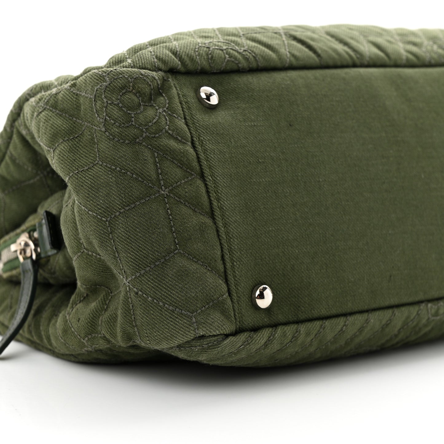 Denim Camellia Embroidered Shopping Tote Green