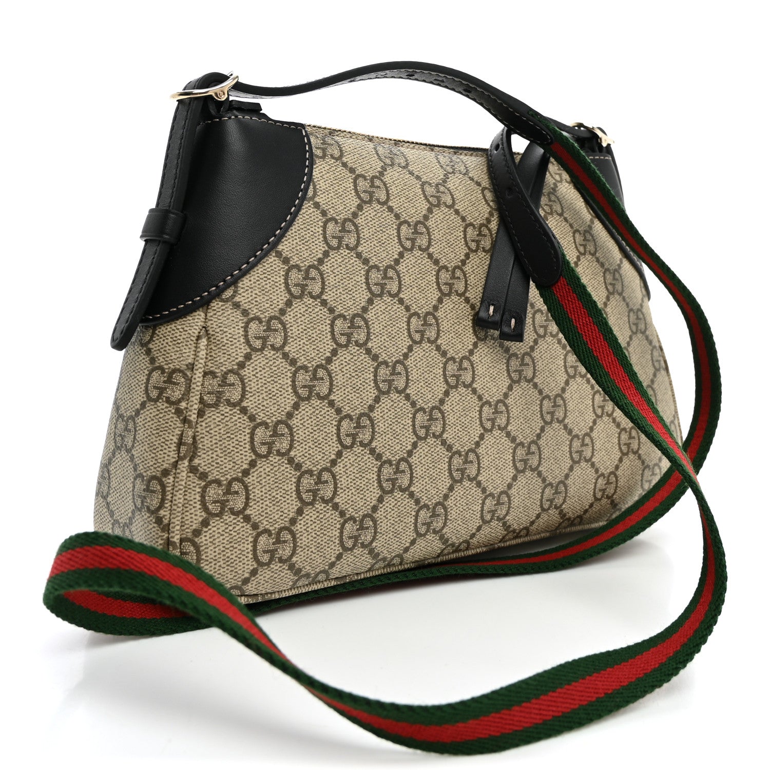 Gucci GG Supreme Monogram Textured Calfskin Small Emblem Shoulder Bag Beige Black 3 of 10