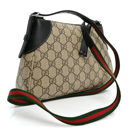 Gucci GG Supreme Monogram Textured Calfskin Small Emblem Shoulder Bag Beige Black 3 of 10