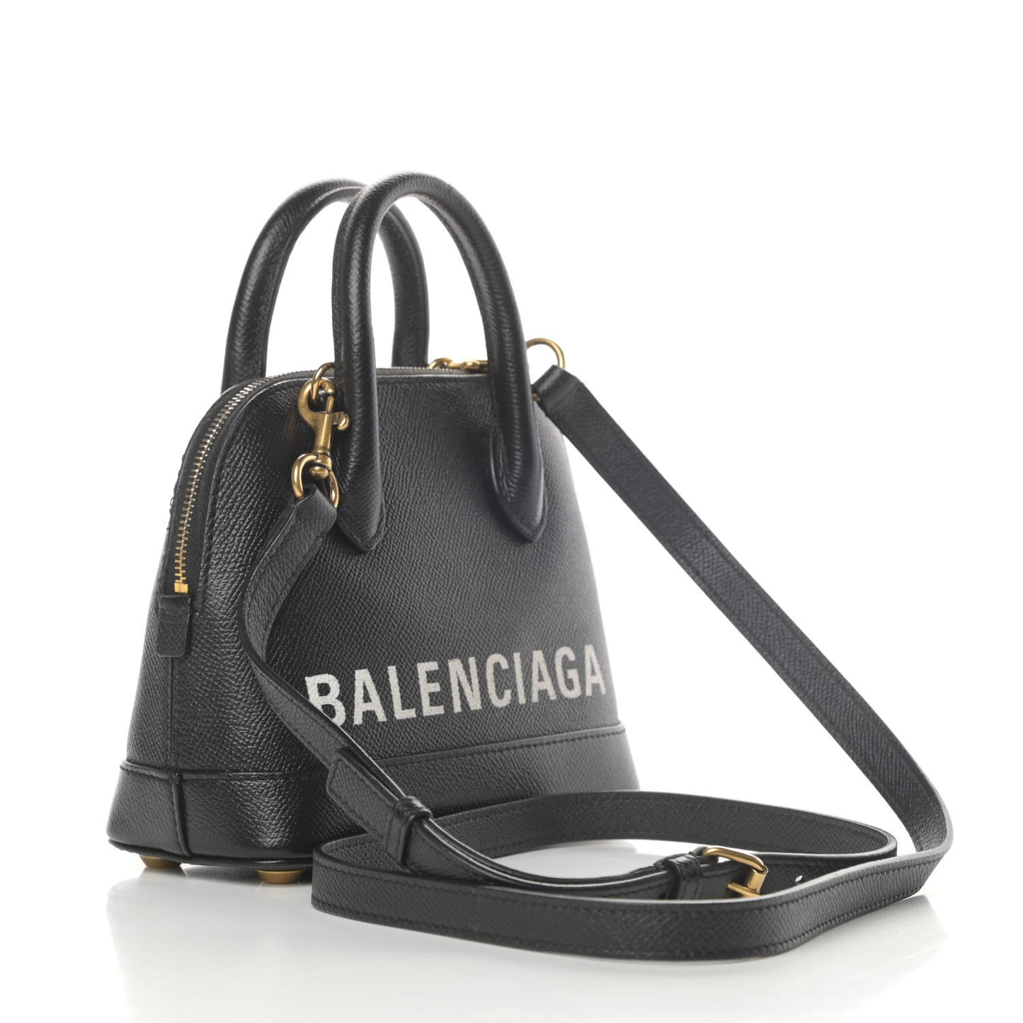 Signature Grained Calfskin XXS Ville Top Handle Bag Black White