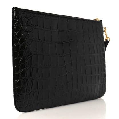 Saint Laurent Calfskin Crocodile Embossed Cassandre Tablet Pouch Black 3 of 8