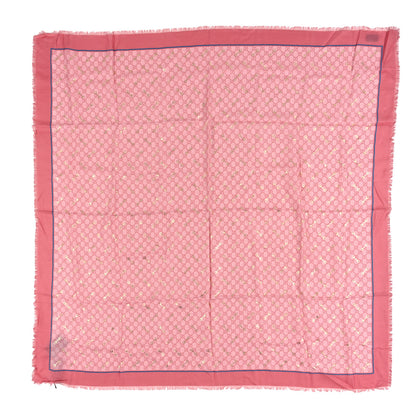 Gucci Modal Silk GG Monogram Big Gold Horsebit Fringe Shawl Pink Sky Blue 1 of 3