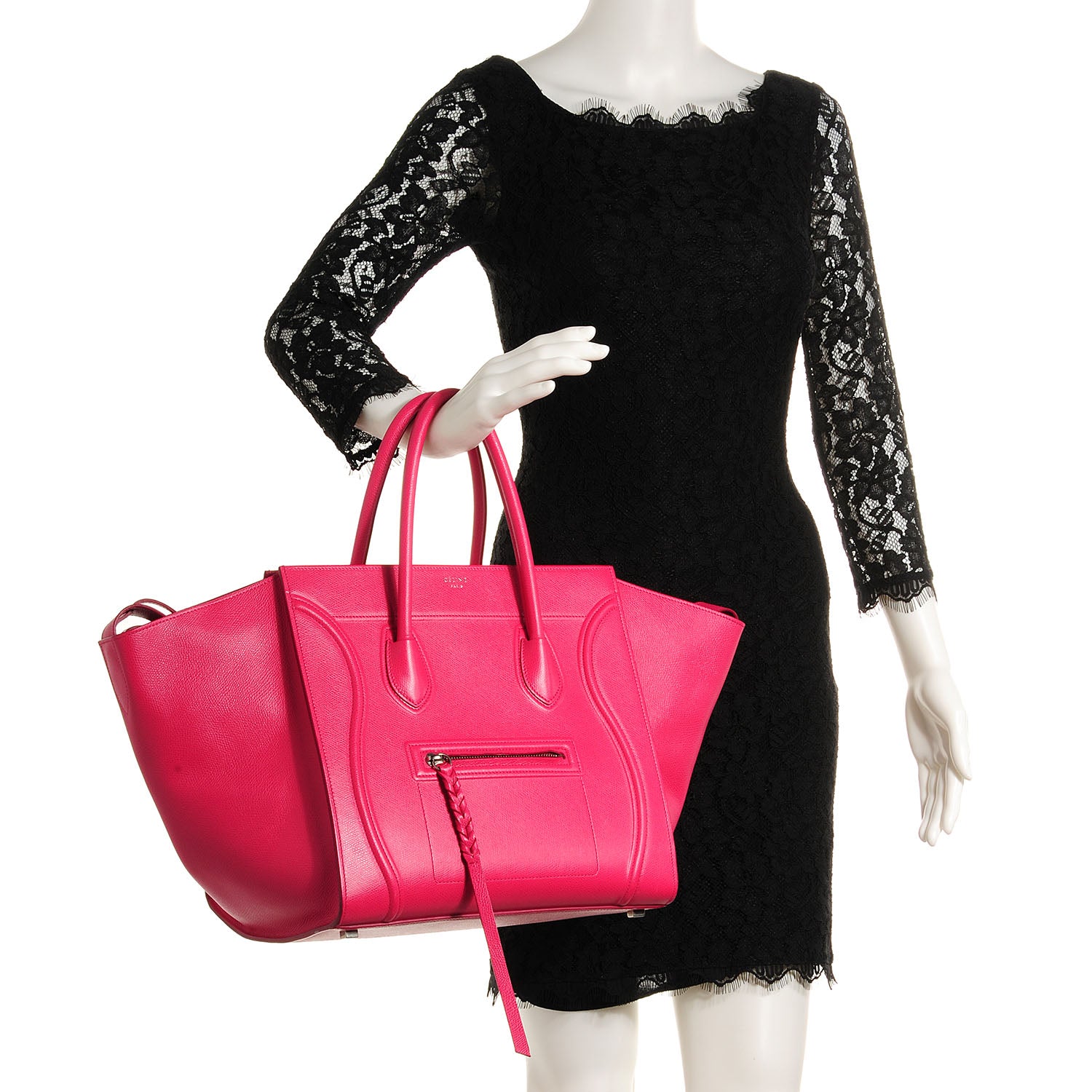 Celine Grained Calfskin Medium Phantom Luggage Fuchsia 2 of 7