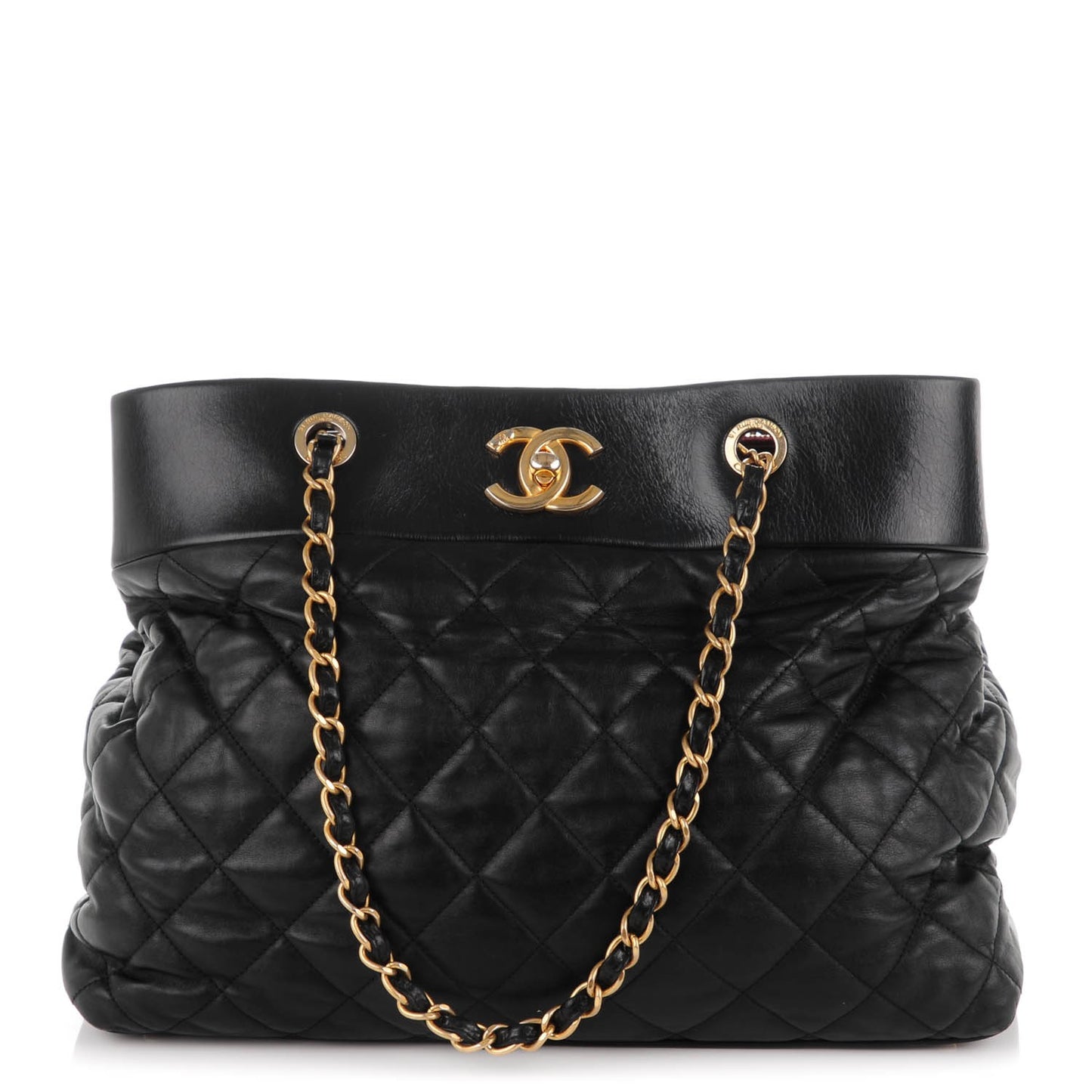 Calfskin Quilted Large Soft Elegance Tote Black