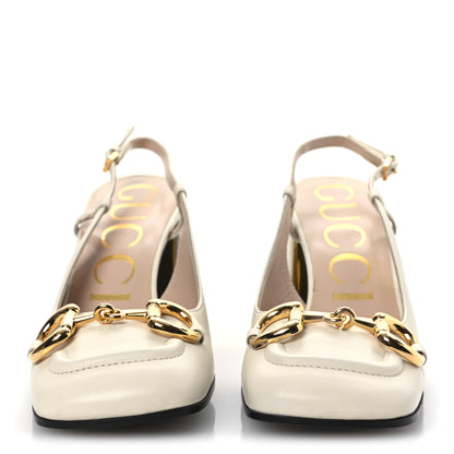 Gucci Malaga Kid Horsebit 75mm Slingback Pumps 36 Mystic White 3 of 11