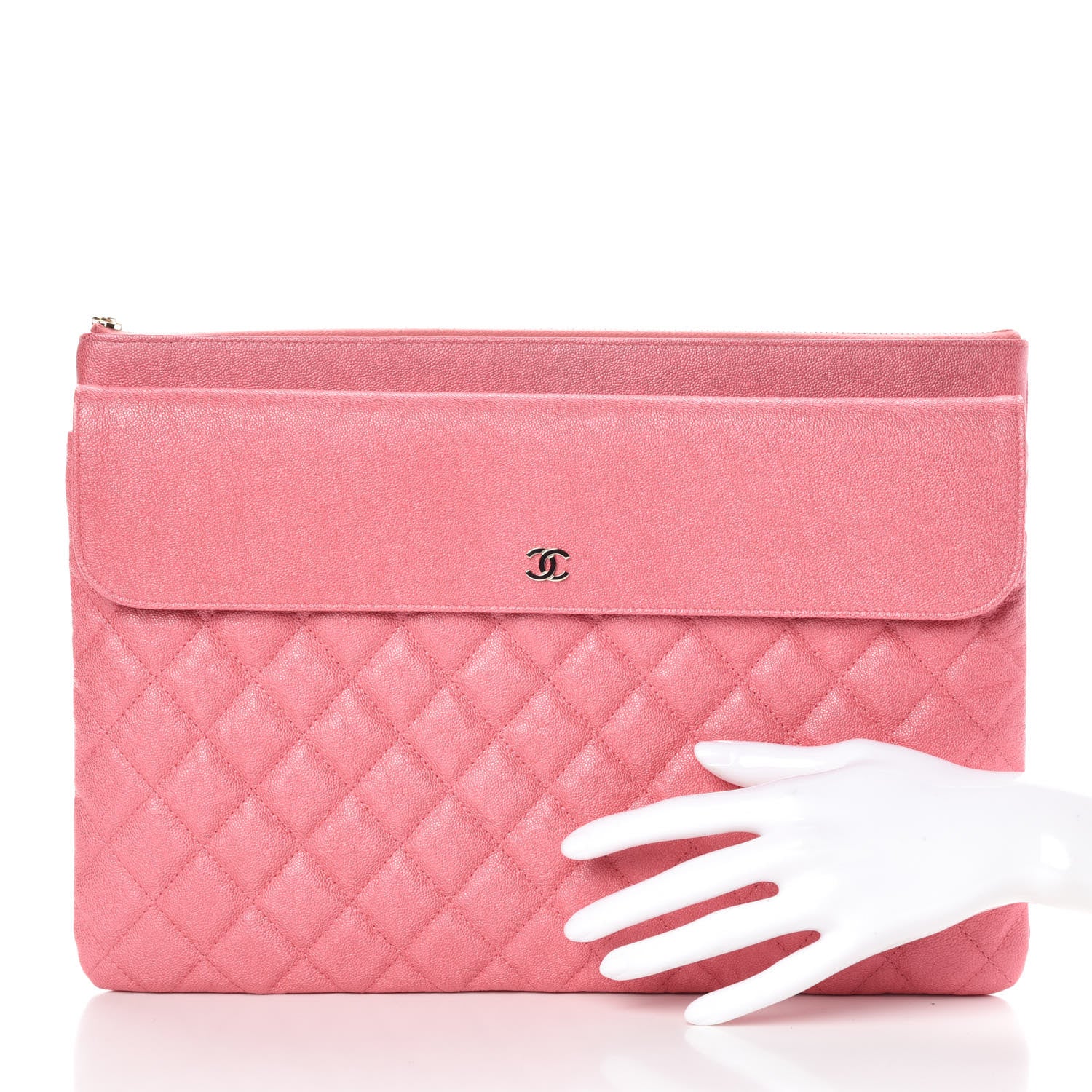 Chanel Iridescent Caviar Quilted Large Flap Cosmetic Case Pink 2 of 8