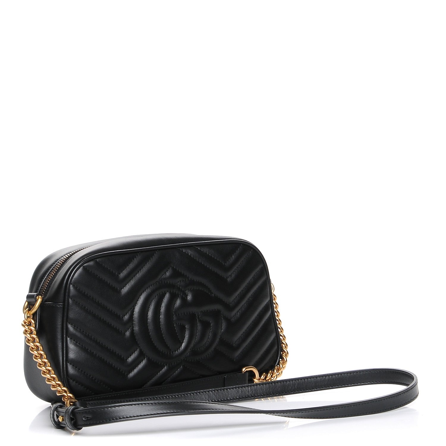 Gucci Calfskin Matelasse Small GG Marmont Chain Shoulder Bag Black 3 of 7