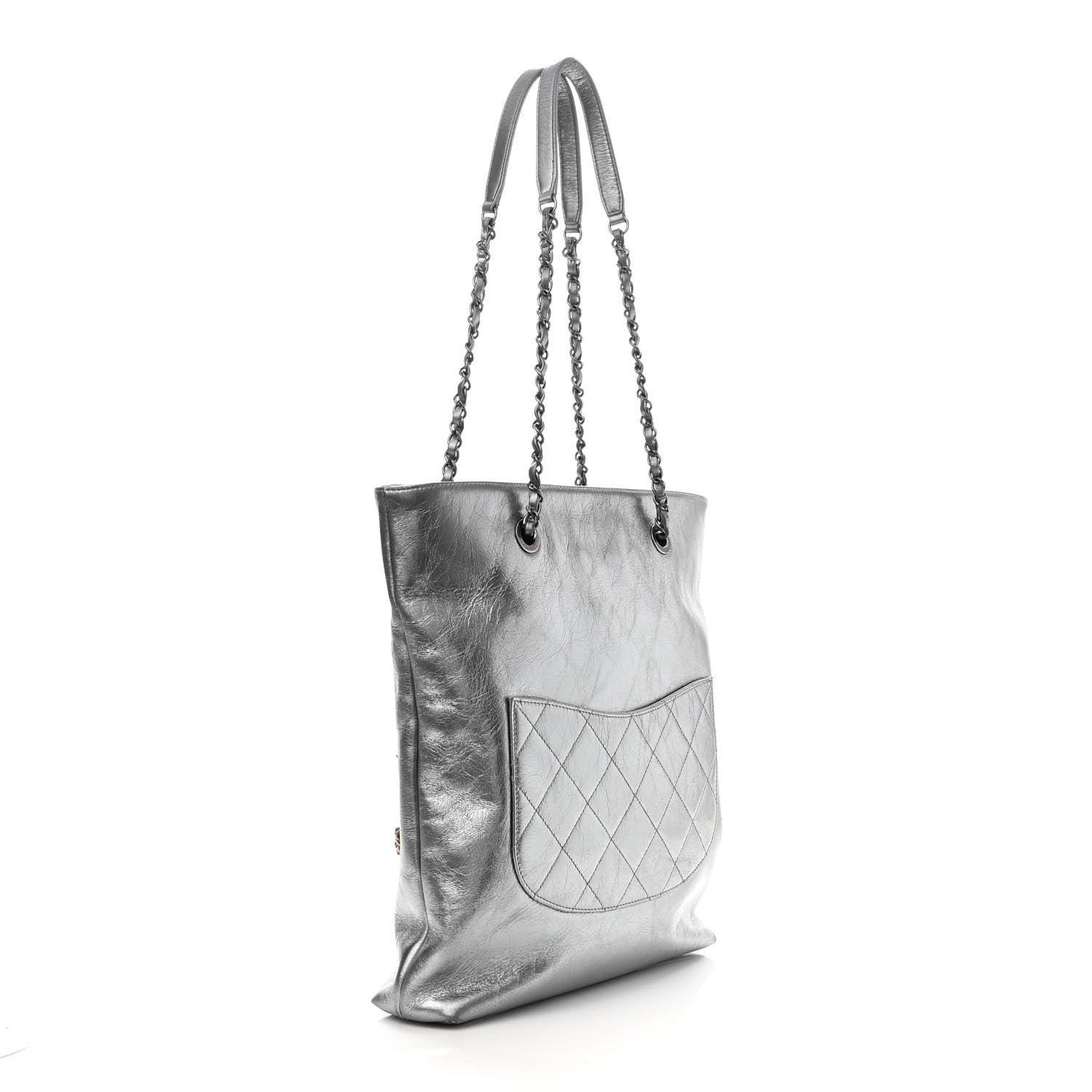 Chanel Metallic Crumpled Calfskin Chain 20s Signe Tote Silver 3 of 10
