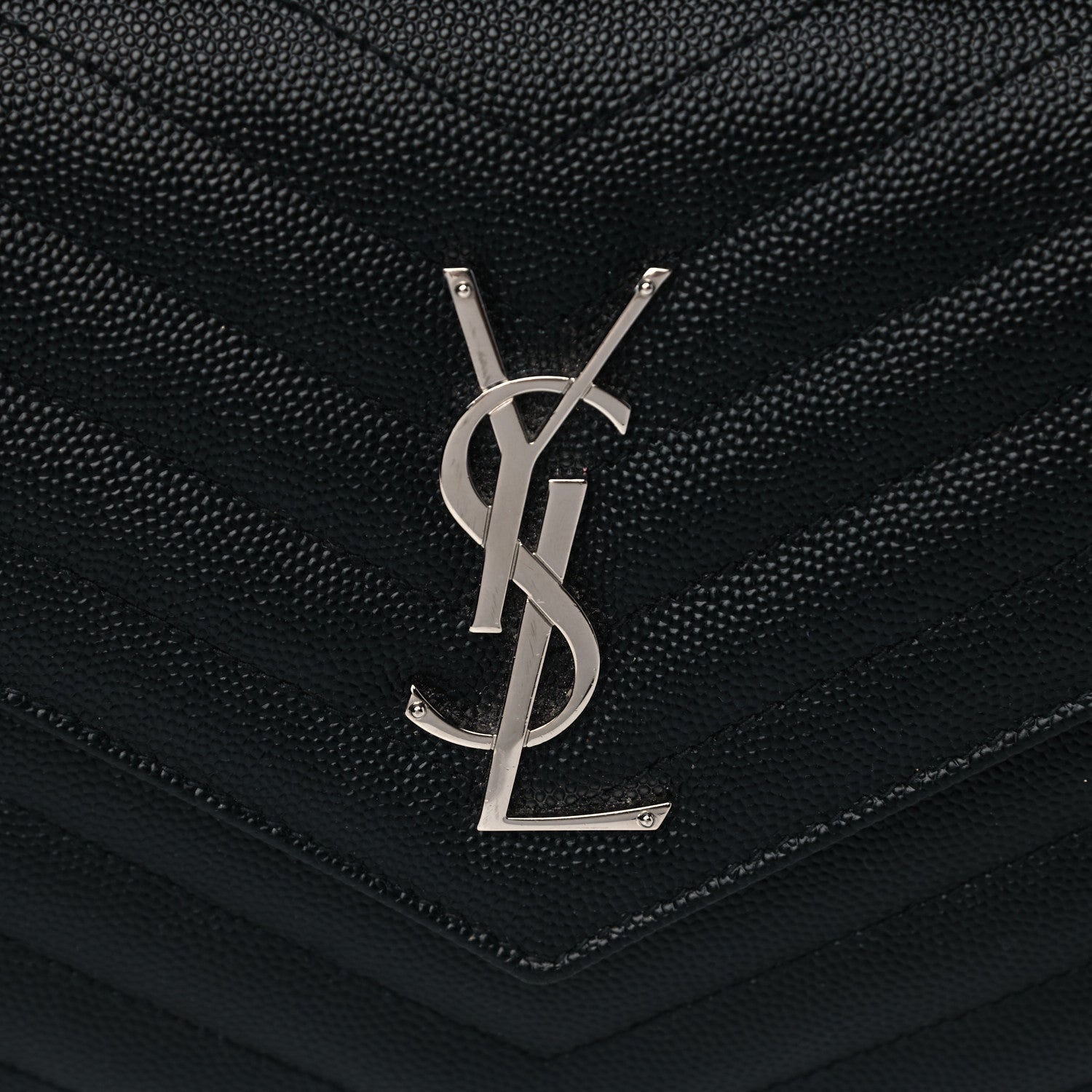 Saint Laurent Grain De Poudre Matelasse Chevron Monogram Chain Wallet Black 6 of 12