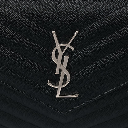 Saint Laurent Grain De Poudre Matelasse Chevron Monogram Chain Wallet Black 6 of 12