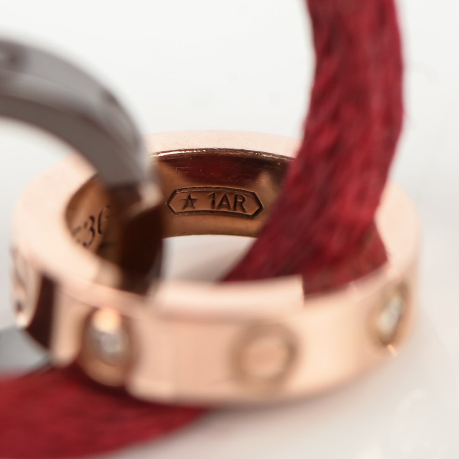 Cartier 18k Pink Gold Diamond Brown Ceramic Silk Adjustable Two Hoops Love Bracelet Red 10 of 10