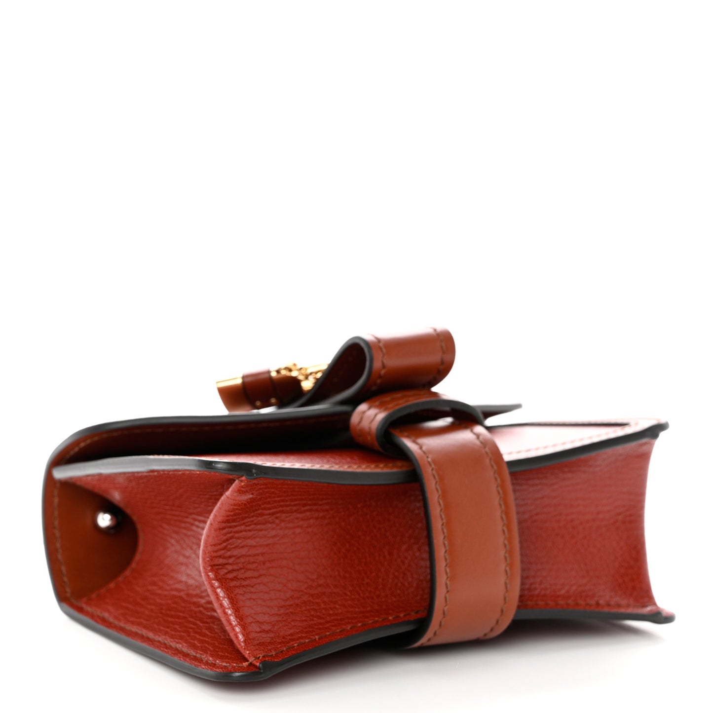 Shiny Goatskin Calfskin Mini Aby Chain Shoulder Bag Sepia Brown