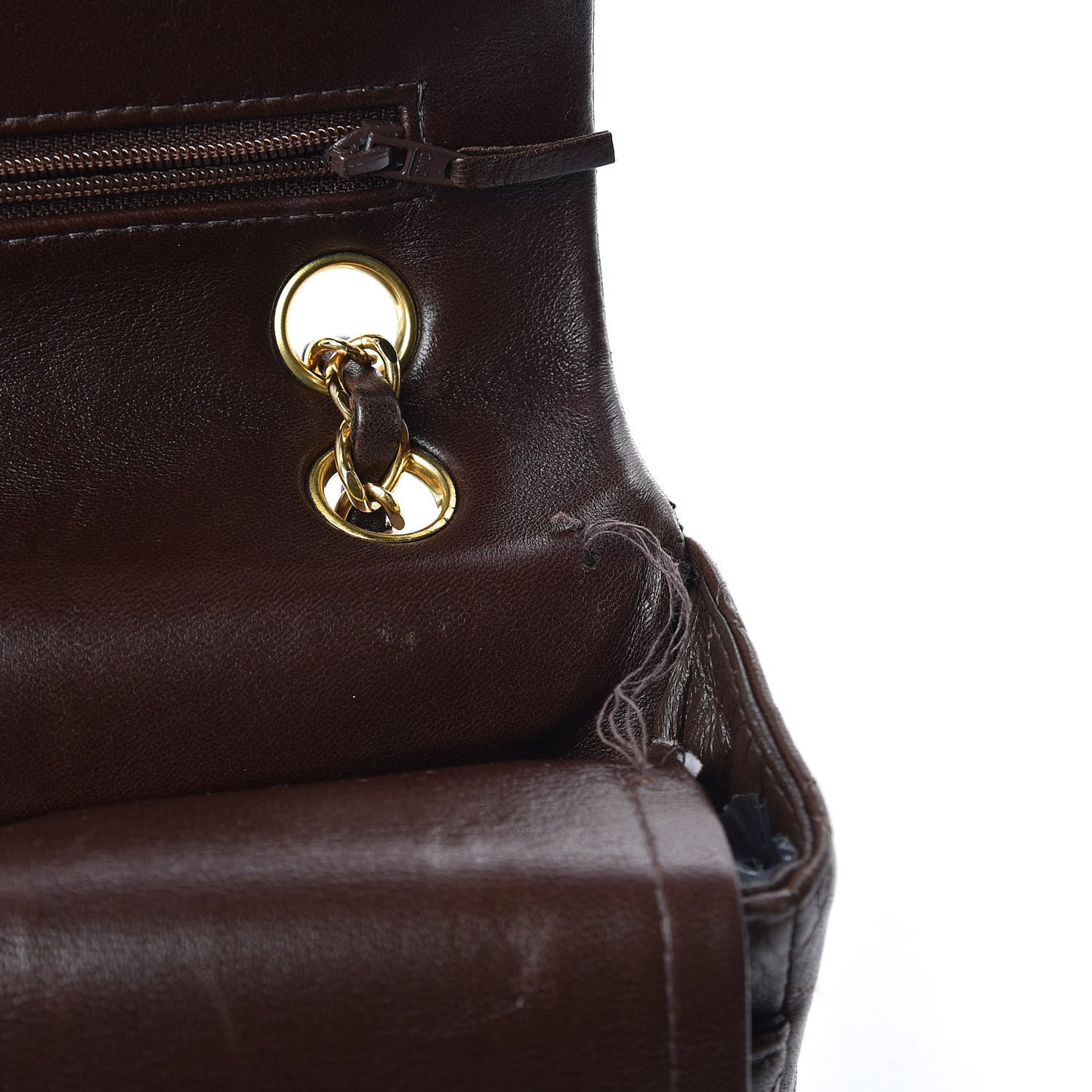 Lambskin Quilted Small Double Flap Brown