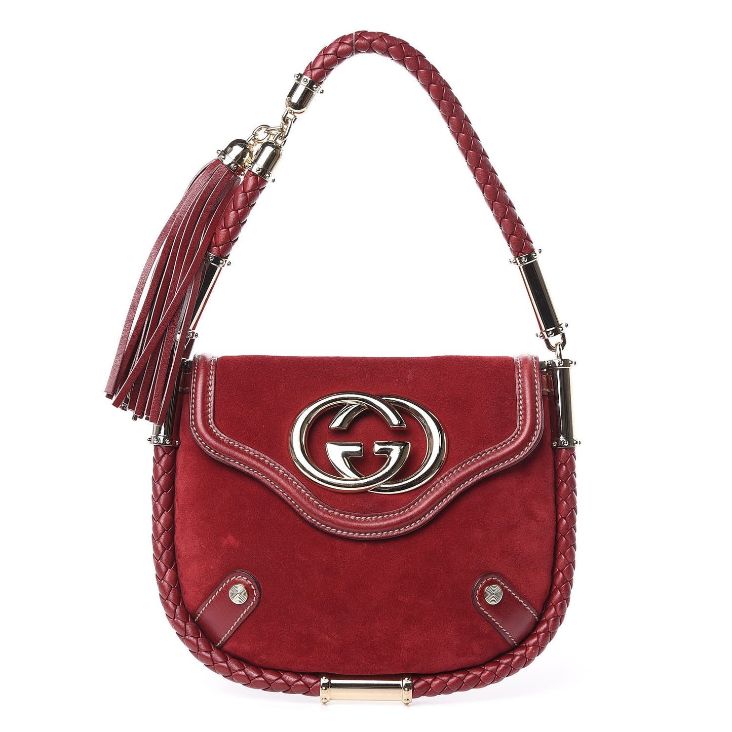 Suede Small Britt Tassel Shoulder Bag Dark Red