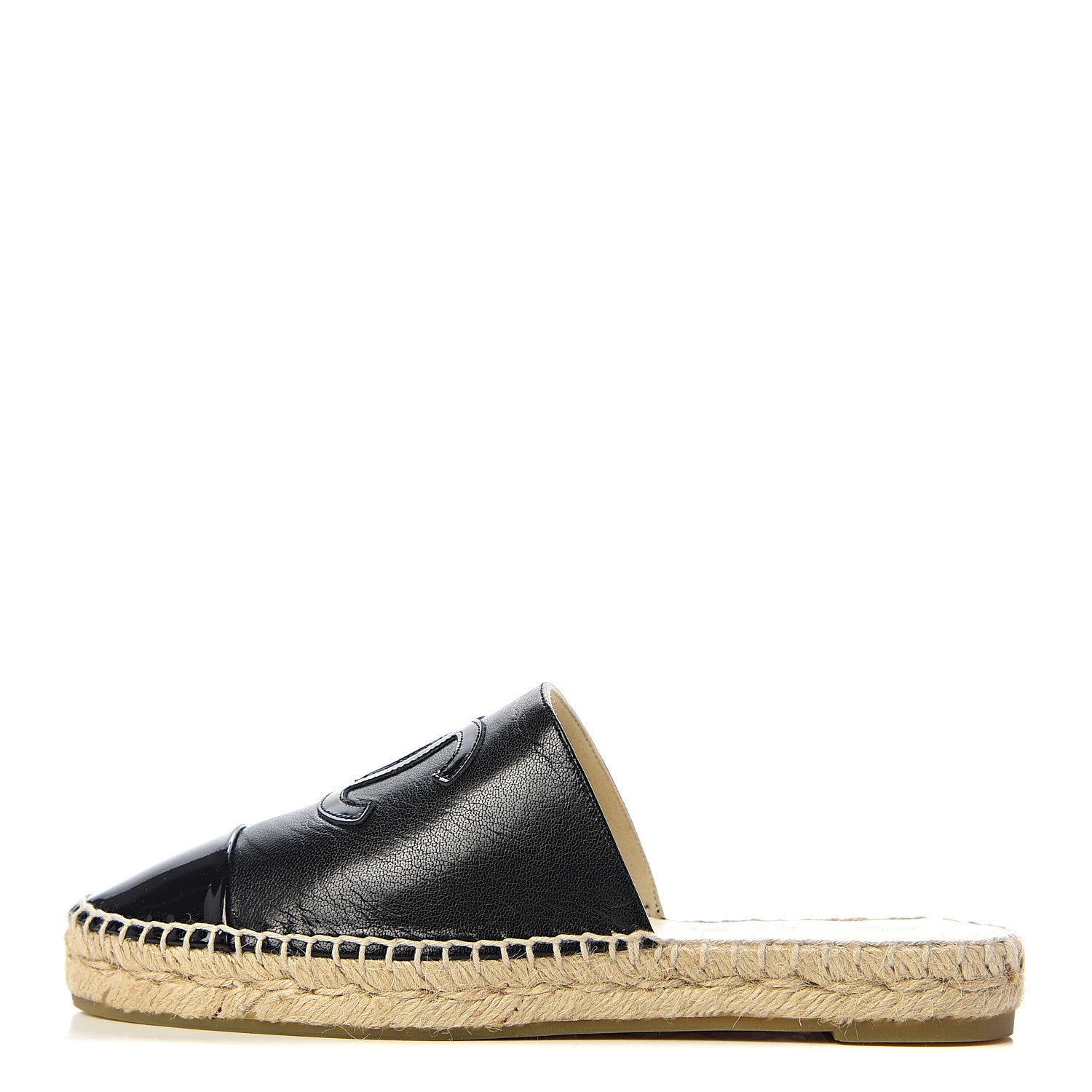 Chanel Goatskin Patent CC Espadrille Mules 37 Black 1 of 11