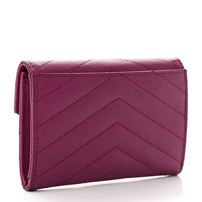 Saint Laurent Grain De Poudre Matelasse Chevron Small Monogram Envelope Wallet Dark Grape 3 of 6