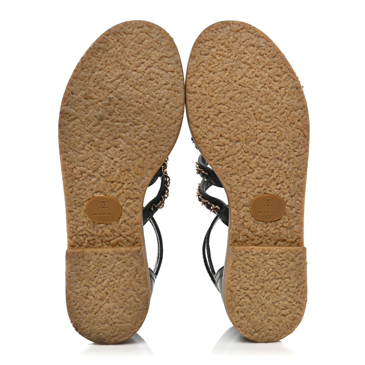 Calfskin Fantasy Chain Flat Sandals 36.5 Black