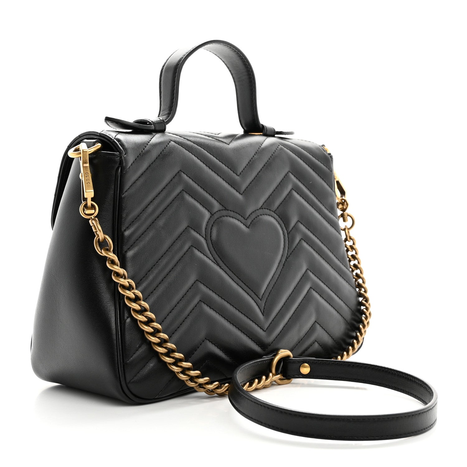 Gucci Calfskin Matelasse Small GG Marmont Top Handle Shoulder Bag Black 3 of 10