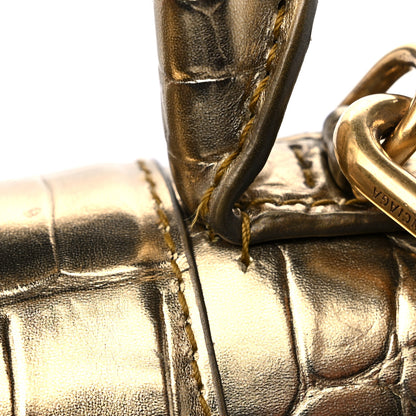 Balenciaga Metallic Calfskin Crocodile Embossed Hourglass Top Handle Bag XS Gold 14 of 14