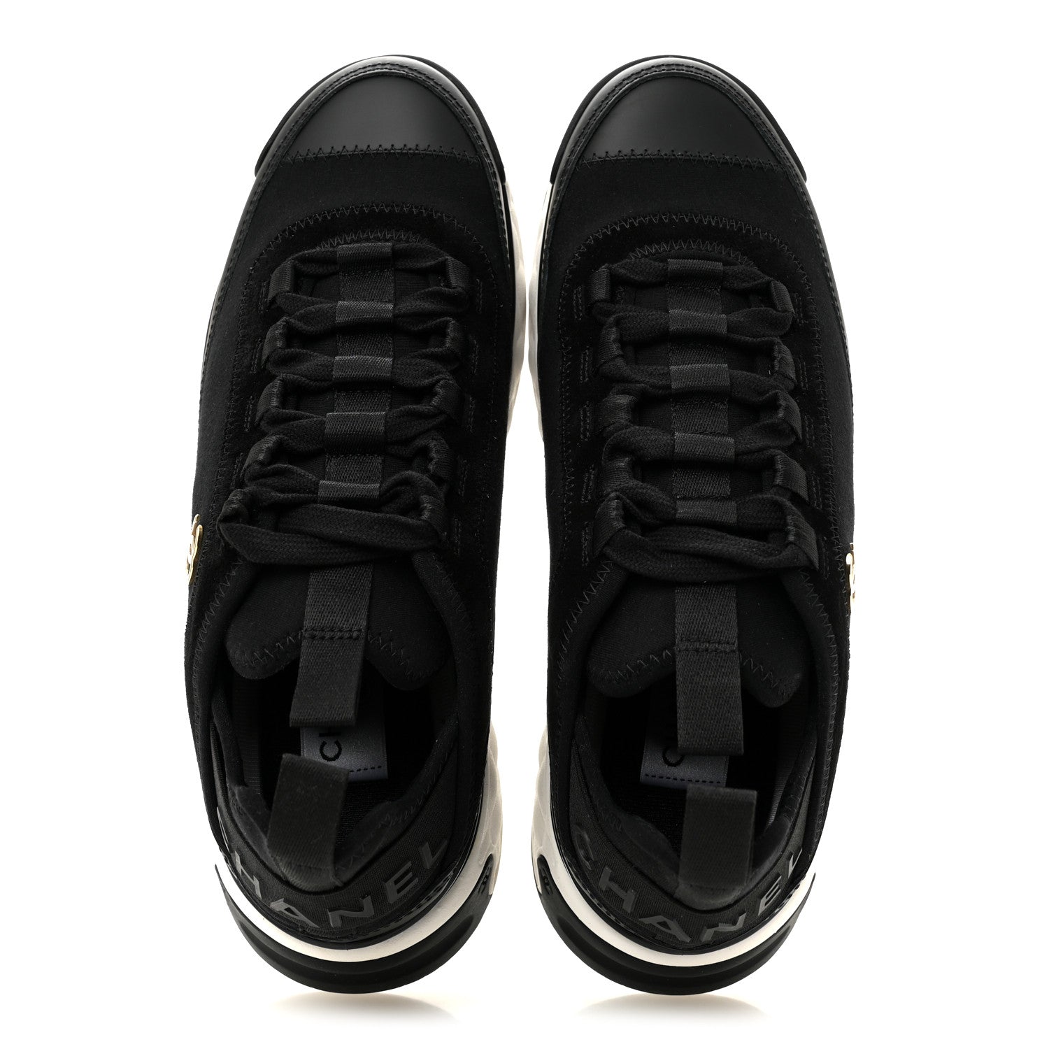 Chanel Velvet Calfskin Mixed Fibers CC Sneakers 37.5 Black 2 of 10