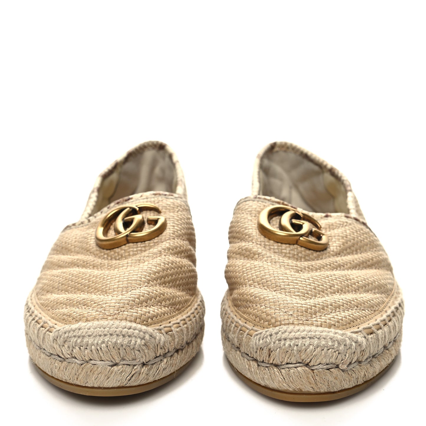 Straw Elaphe Matelasse GG Marmont Espadrilles 39 Natural Cream Brown