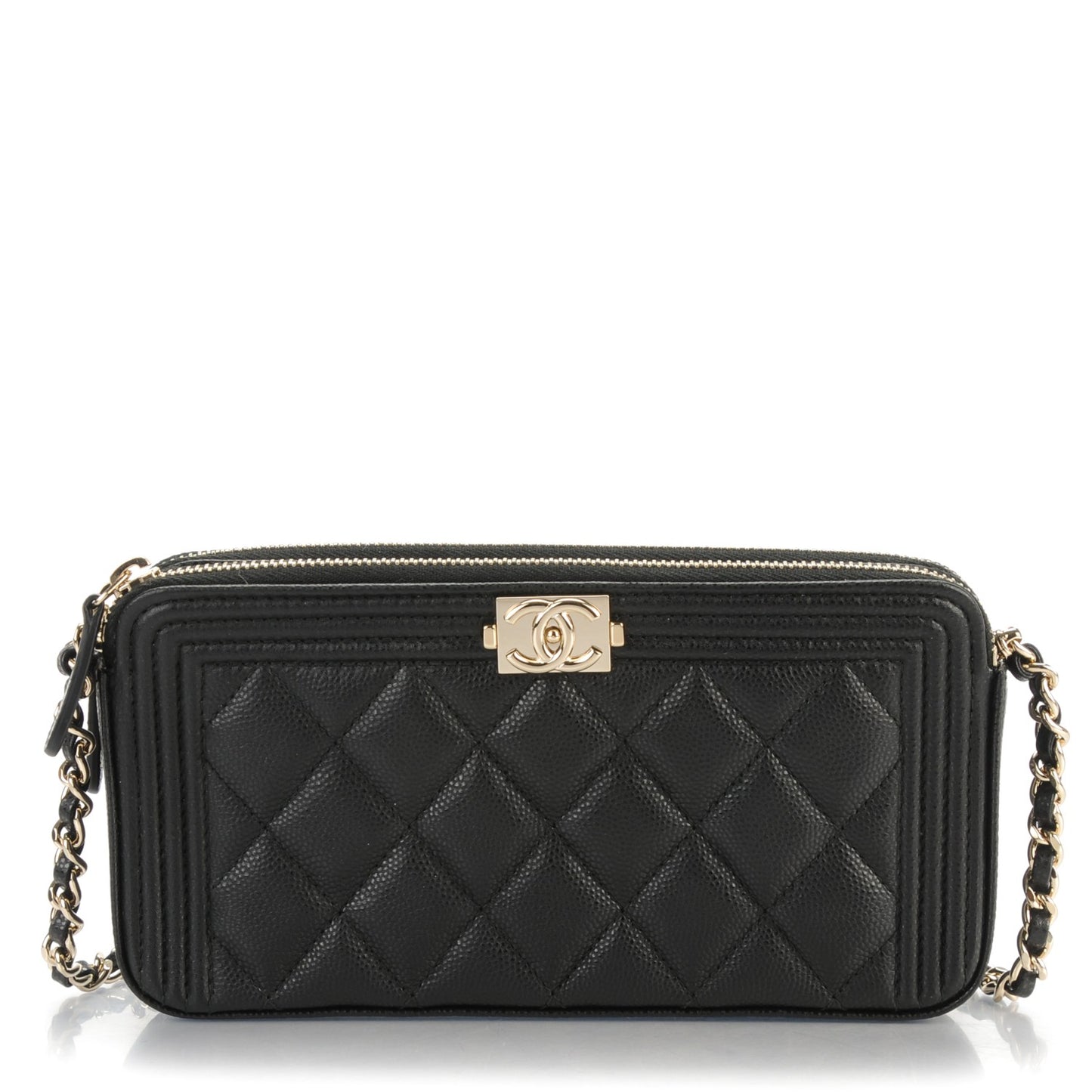 Caviar Quilted Small Boy Clutch With Chain Black