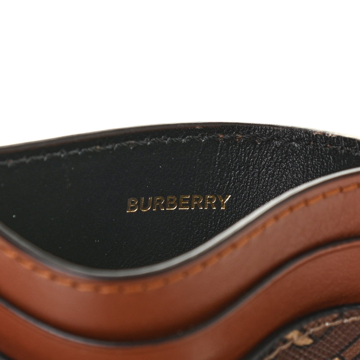 E-Canvas Monogram Stripe Card Case Bridle Brown