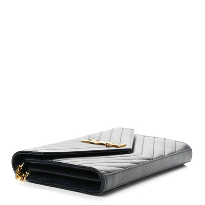 Saint Laurent Grain De Poudre Matelasse Chevron Monogram Chain Wallet Navy 4 of 15