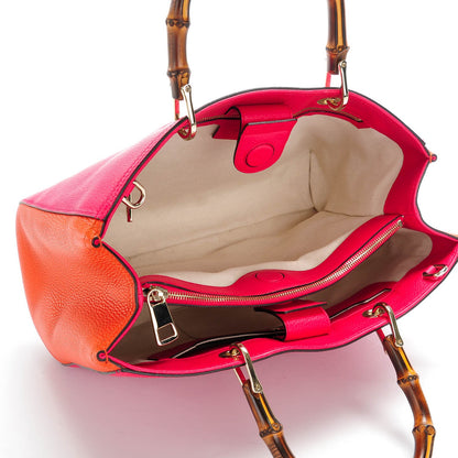 Gucci Pebbled Calfskin Bi-Color Medium Bamboo Shopper Tote Fuchsia Orange 5 of 7