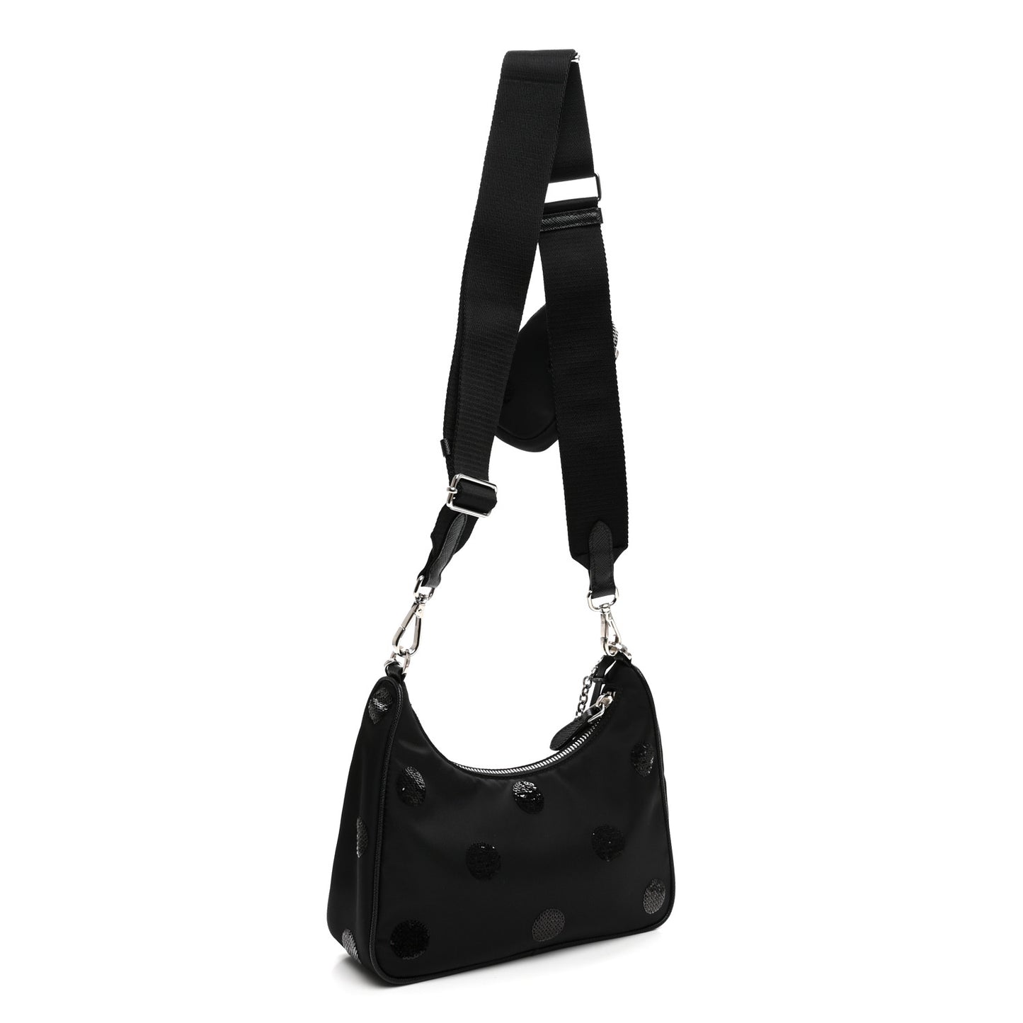 Nylon Sequin Embellished Polka Dot Re-Edition 2005 Shoulder Bag Black