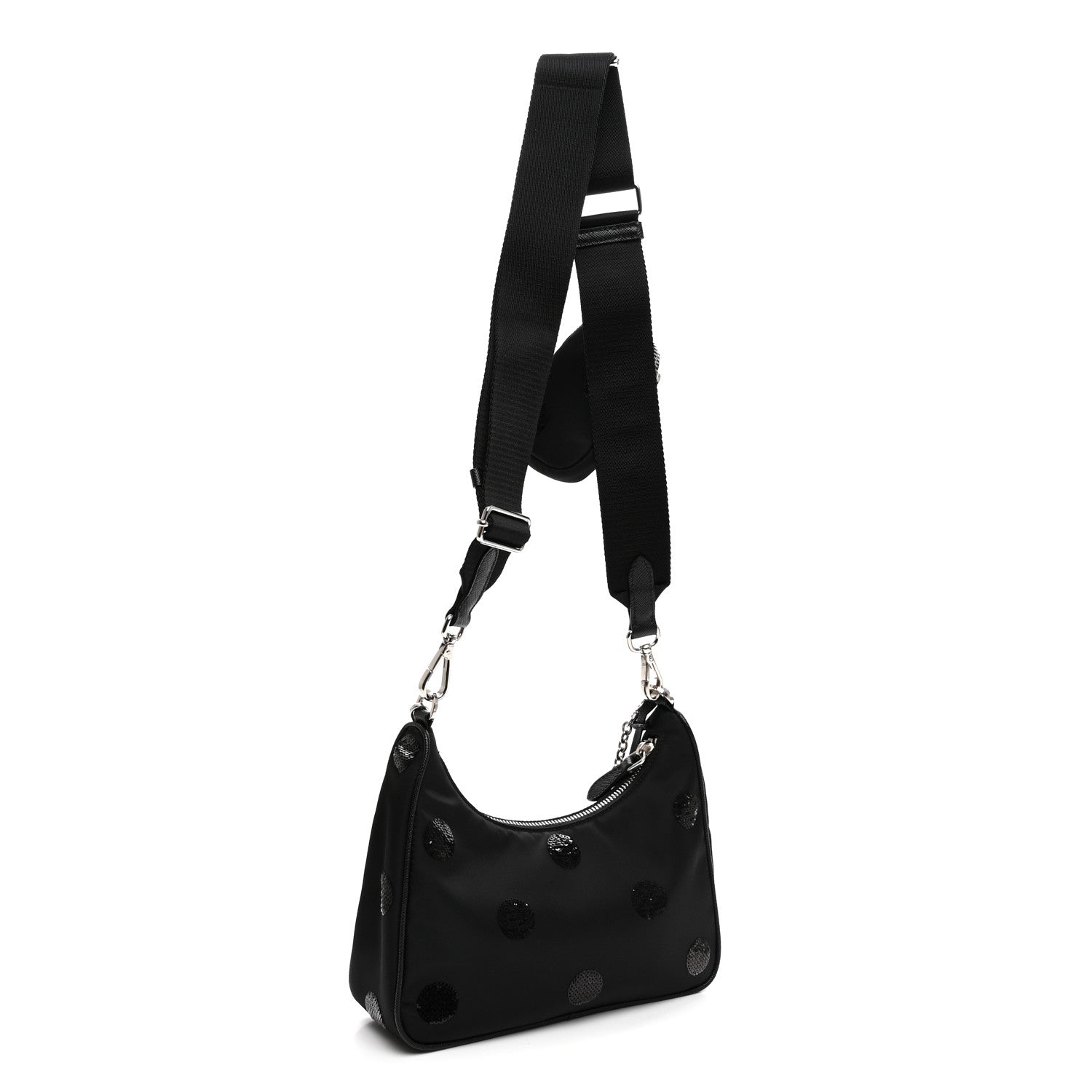 Prada Nylon Sequin Embellished Polka Dot Re-Edition 2005 Shoulder Bag Black 3 of 10