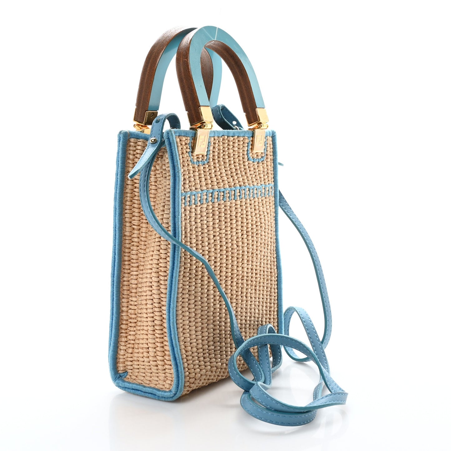 Straw Vitello Grace Cuoio Logo Braided Embroidered Mini Sunshine Shopper Natural Blue