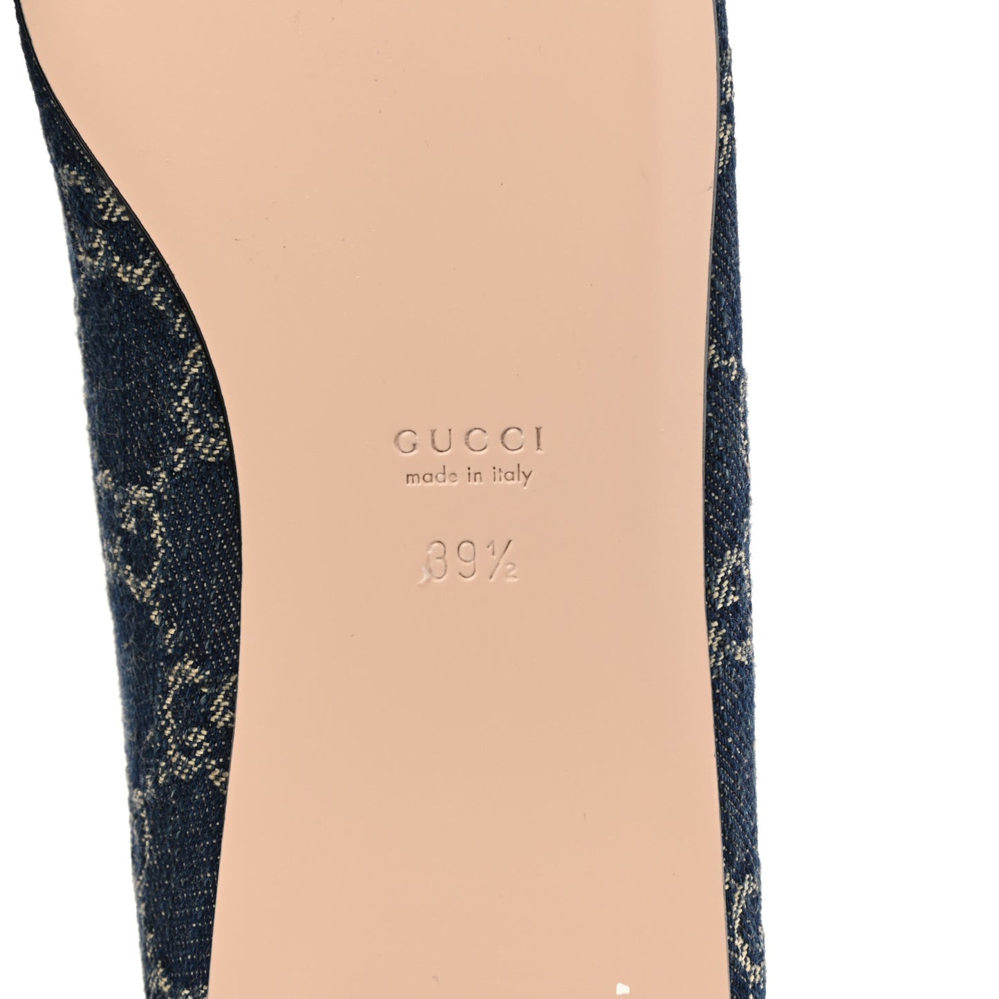 New Denim GG Monogram Nappa Deva Horsebit Chain Embellished Flats 39.5 Blue Tea Cuir Epilog