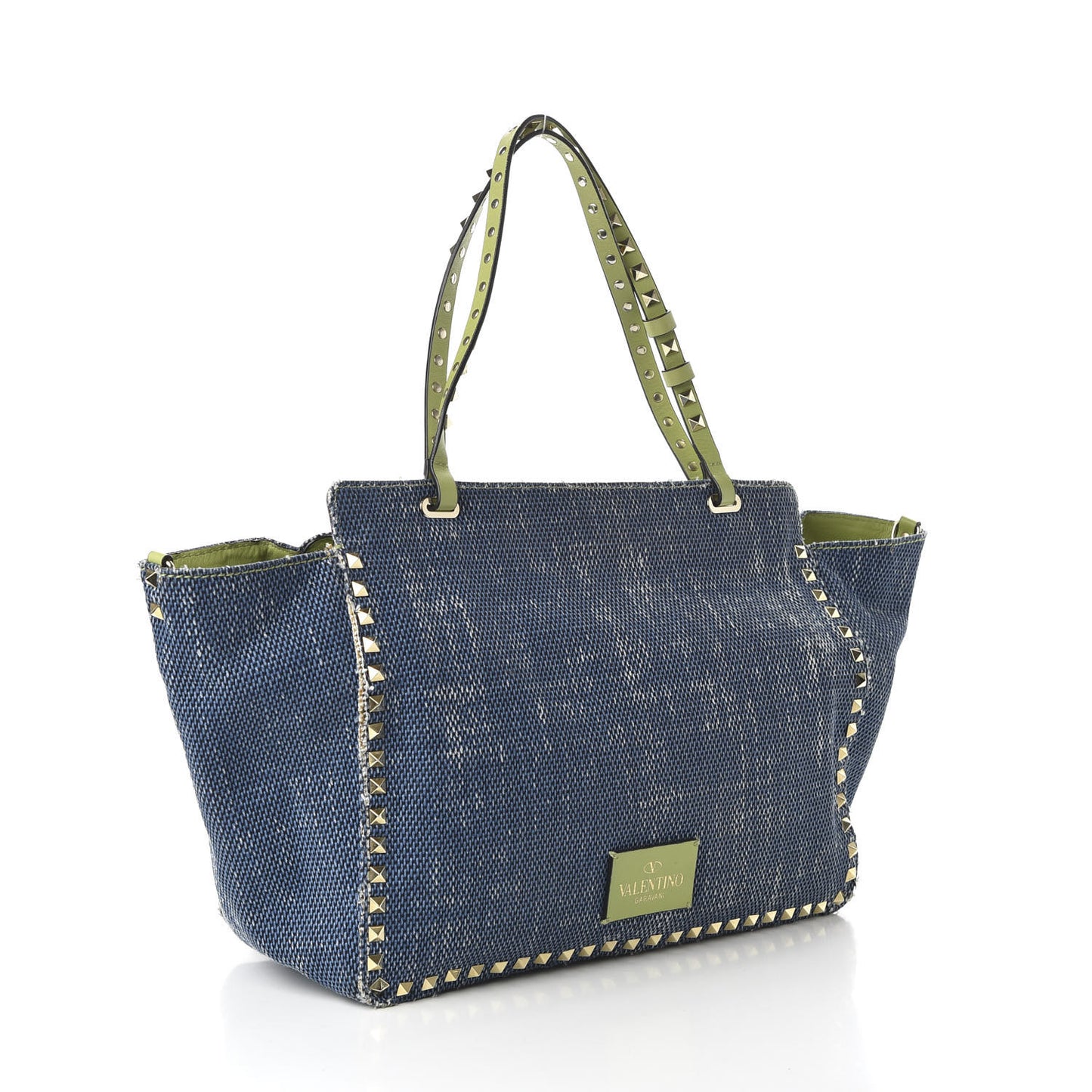 Denim Medium Rockstud Tote Blue Green