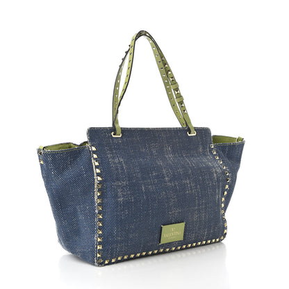 Valentino Garavani Denim Medium Rockstud Tote Blue Green 3 of 10