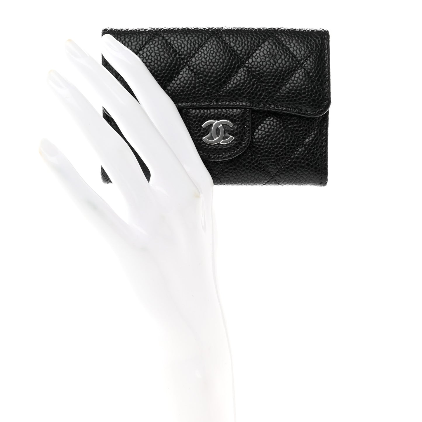 Caviar Quilted Flap Card Holder Wallet Black