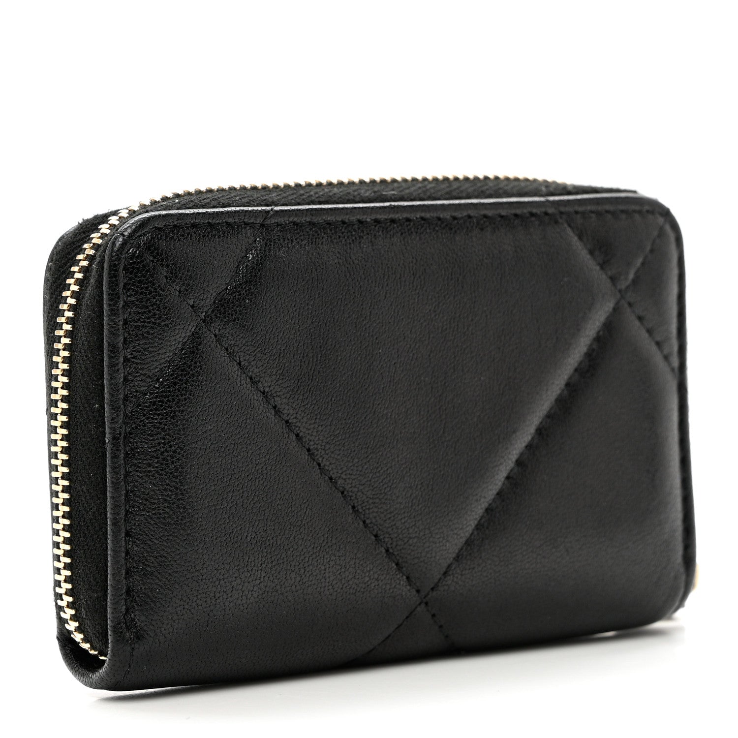 Chanel Shiny Goatskin Quilted Chanel 19 Zip Around Coin Purse Wallet Black 4 of 8