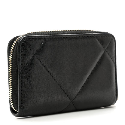 Chanel Shiny Goatskin Quilted Chanel 19 Zip Around Coin Purse Wallet Black 4 of 8