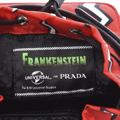 Prada X UNIVERSAL STUDIOS Tessuto Nylon Saffiano Thunder Frankenstein Mini Bucket Crossbody Bag Rosso Black 7 of 9